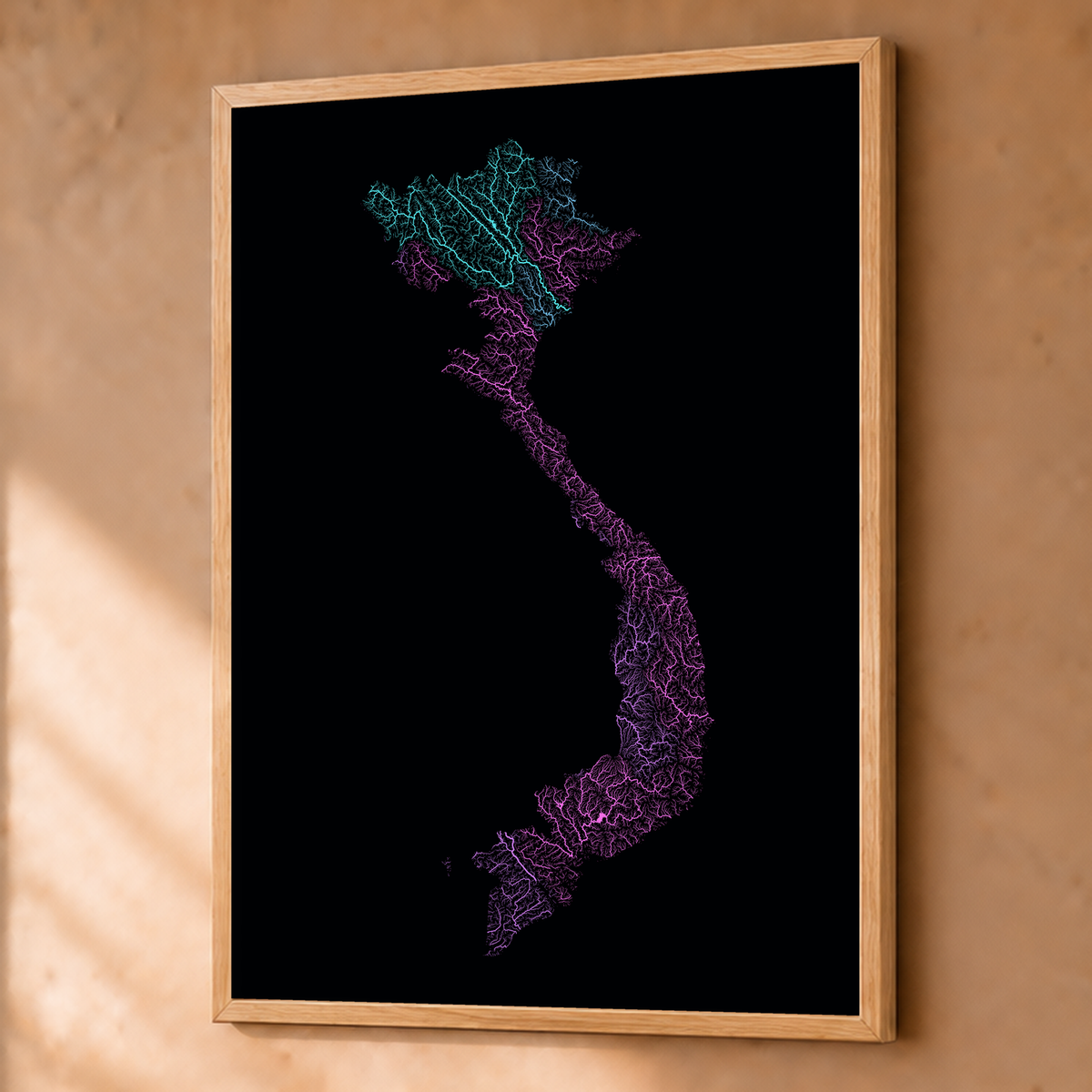 Quadro dos rios do Vietname — Neon hidrográfico, Natural · Sem margem — Fine art emoldurado — 3x4