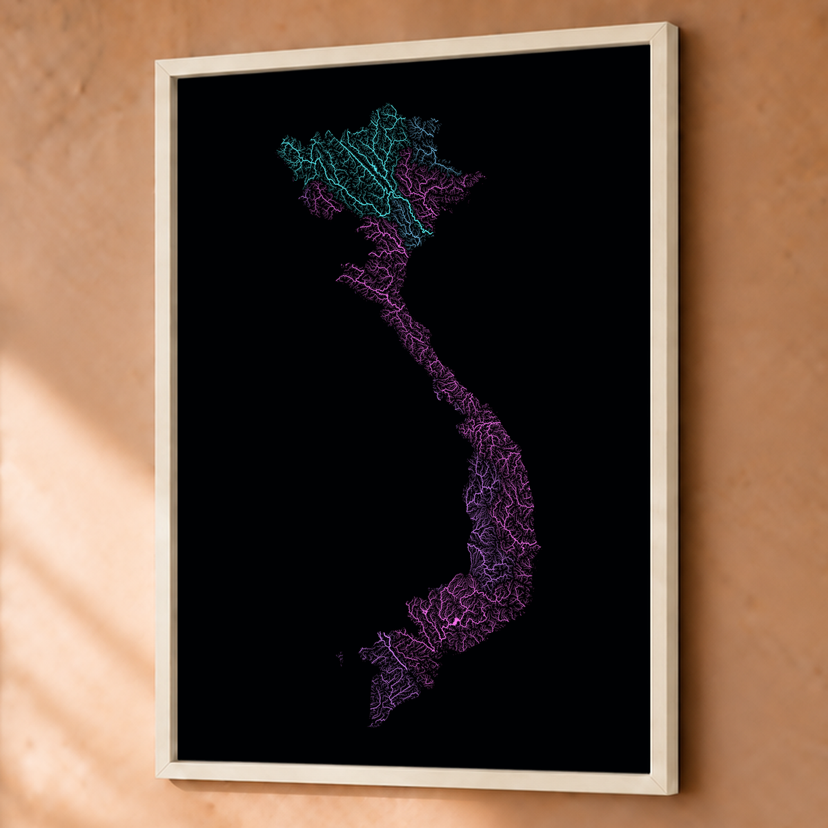 Quadro dos rios do Vietname — Neon hidrográfico, Branco · Sem margem — Fine art emoldurado — 3x4