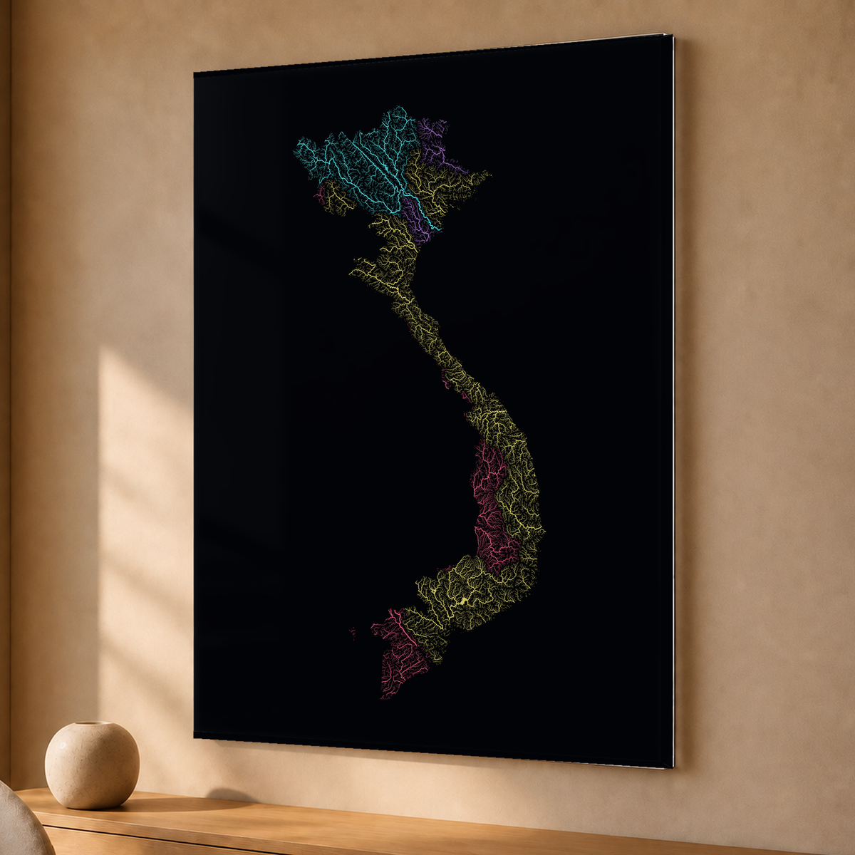 Quadro dos rios do Vietname — Neon por território, Sem margem — Acrílico — 3x4