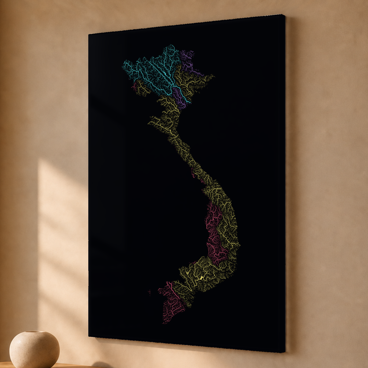 Quadro dos rios do Vietname — Neon por território, Sem margem — Acrílico — 2x3