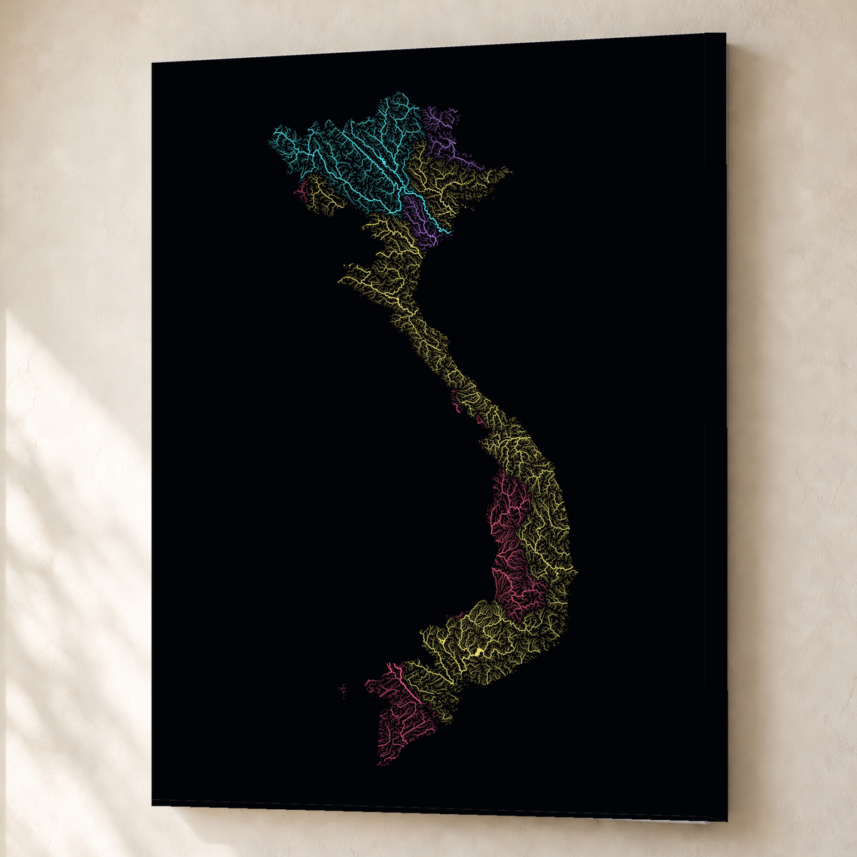 Quadro dos rios do Vietname — Neon por território, Sem margem — Canvas — 3x4