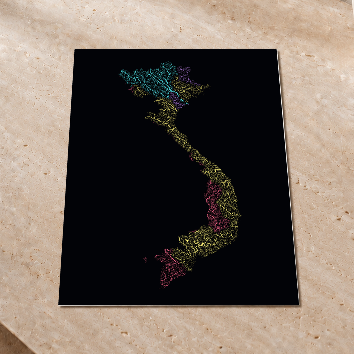 Quadro dos rios do Vietname — Neon por território, Sem margem — Fine art print — 3x4