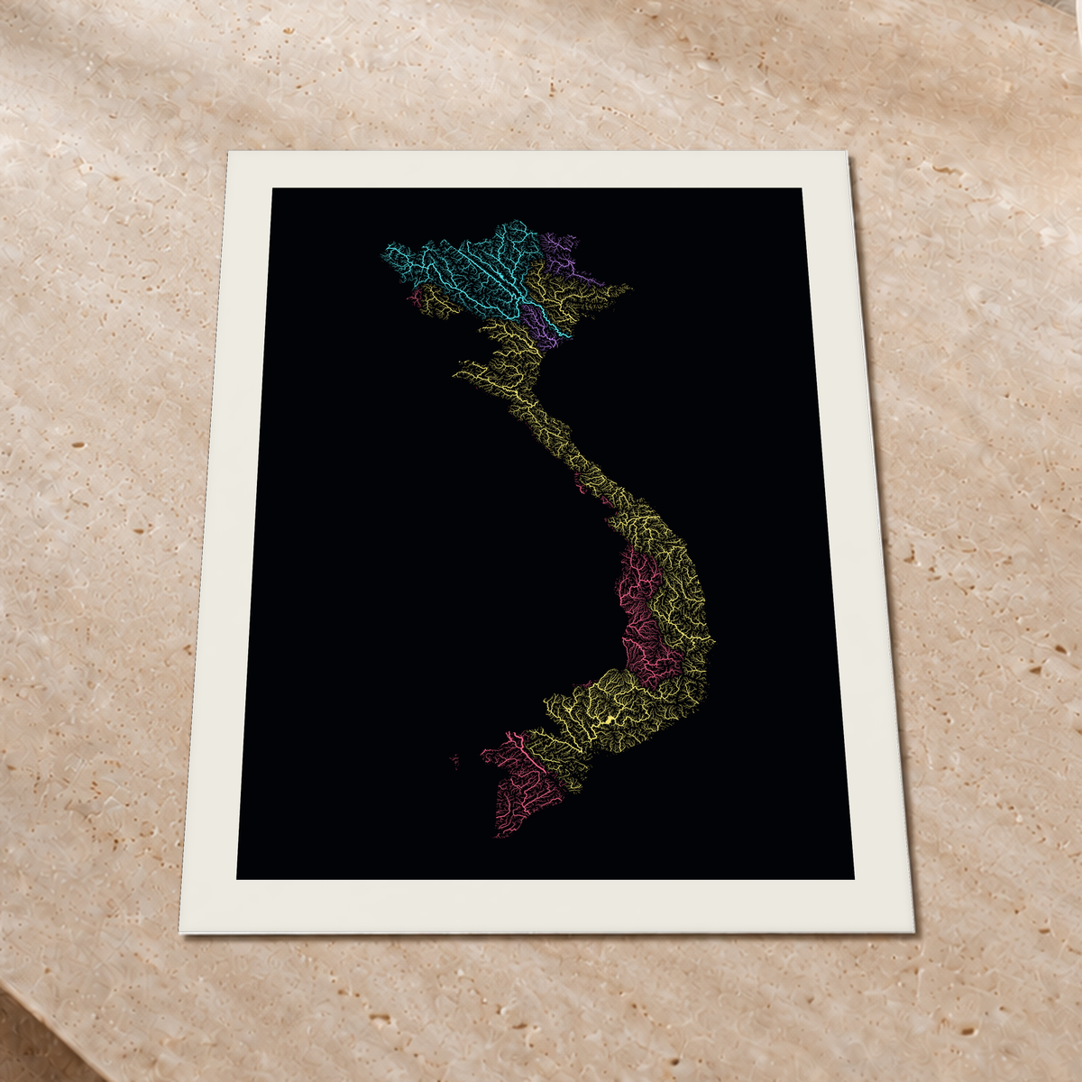 Quadro dos rios do Vietname — Neon por território, Margem branca — Fine art print — 3x4
