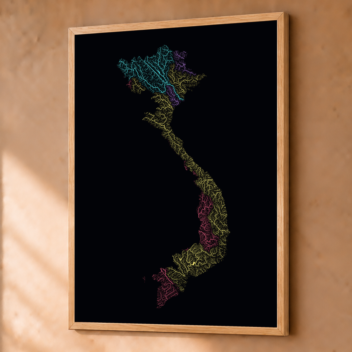 Quadro dos rios do Vietname — Neon por território, Natural · Sem margem — Fine art emoldurado — 3x4