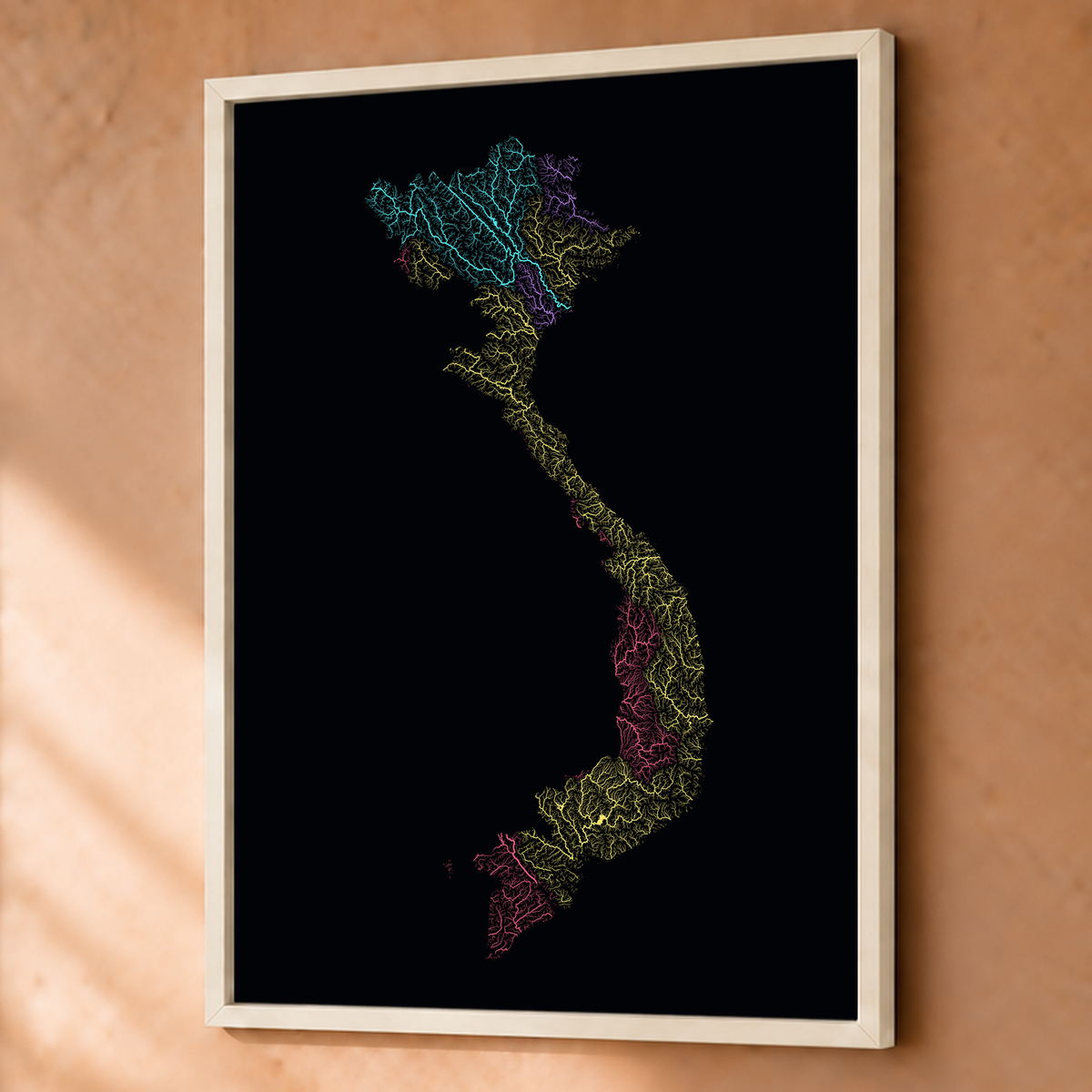 Quadro dos rios do Vietname — Neon por território, Branco · Sem margem — Fine art emoldurado — 3x4