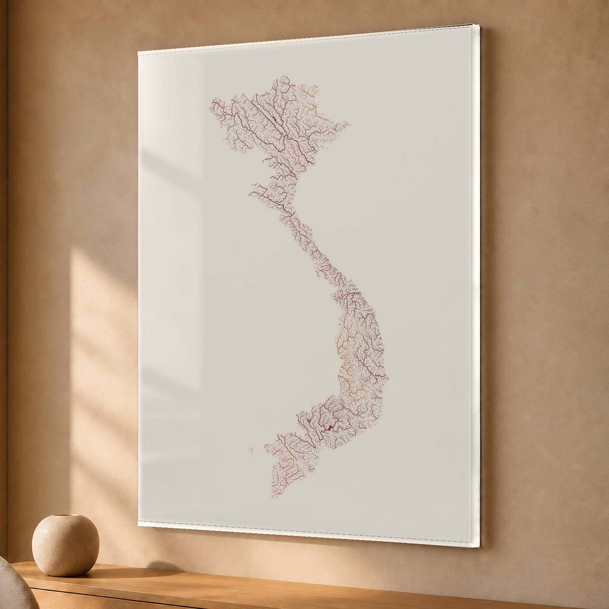 Quadro dos rios do Vietname — Terracota e areia, Sem margem — Acrílico — 3x4
