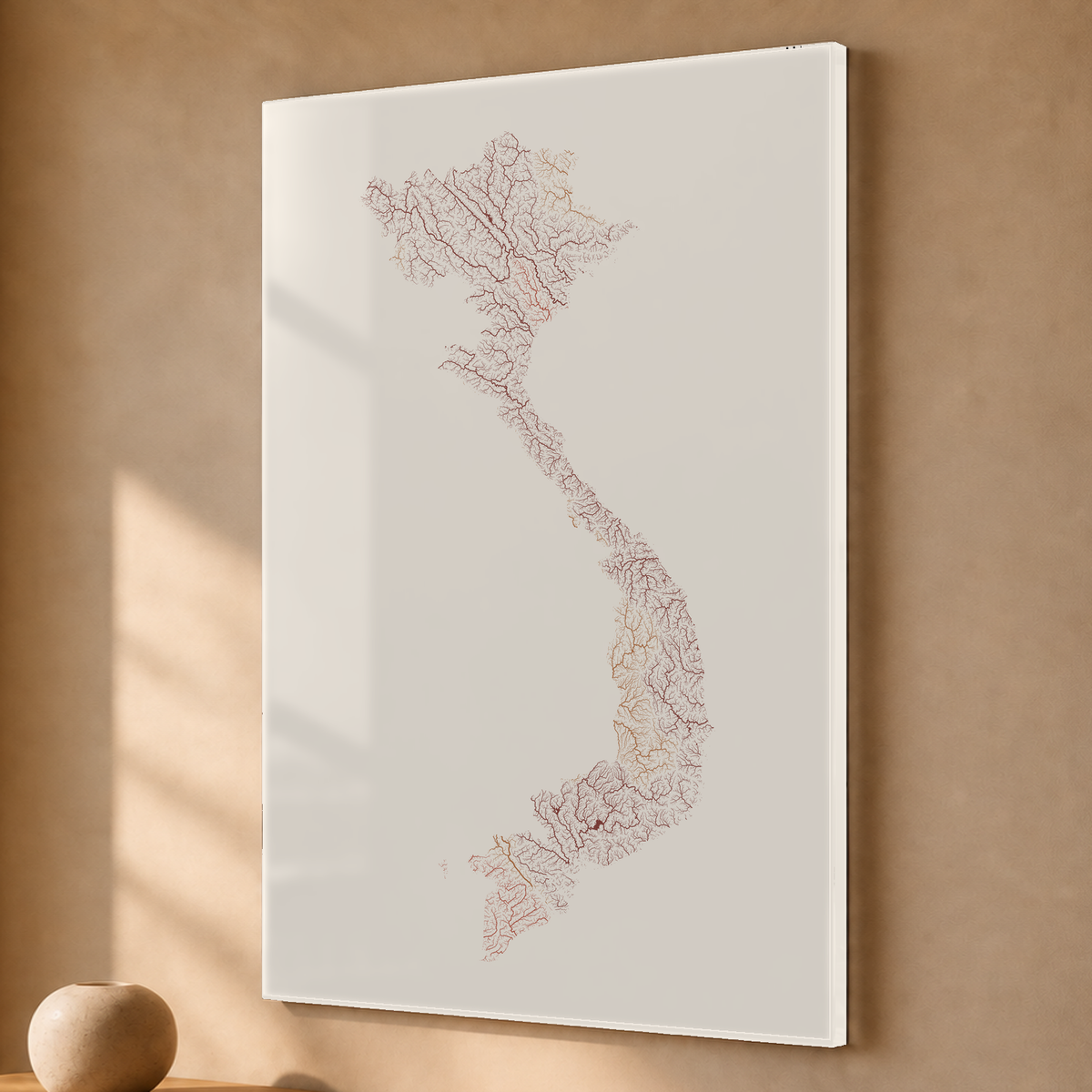 Quadro dos rios do Vietname — Terracota e areia, Sem margem — Acrílico — 2x3