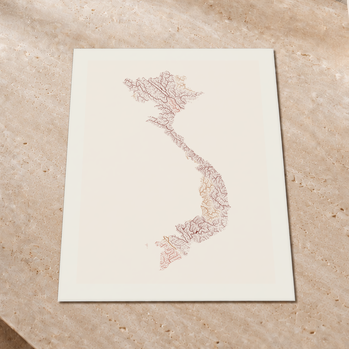 Quadro dos rios do Vietname — Terracota e areia, Margem branca — Fine art print — 3x4