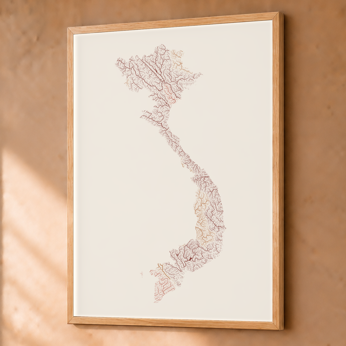 Quadro dos rios do Vietname — Terracota e areia, Natural · Sem margem — Fine art emoldurado — 3x4