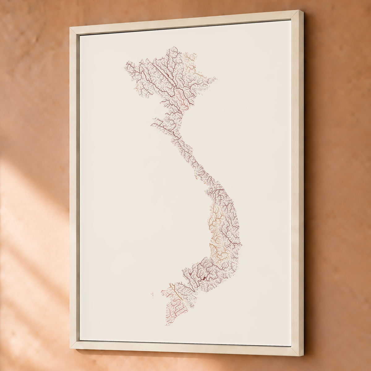Quadro dos rios do Vietname — Terracota e areia, Branco · Sem margem — Fine art emoldurado — 3x4