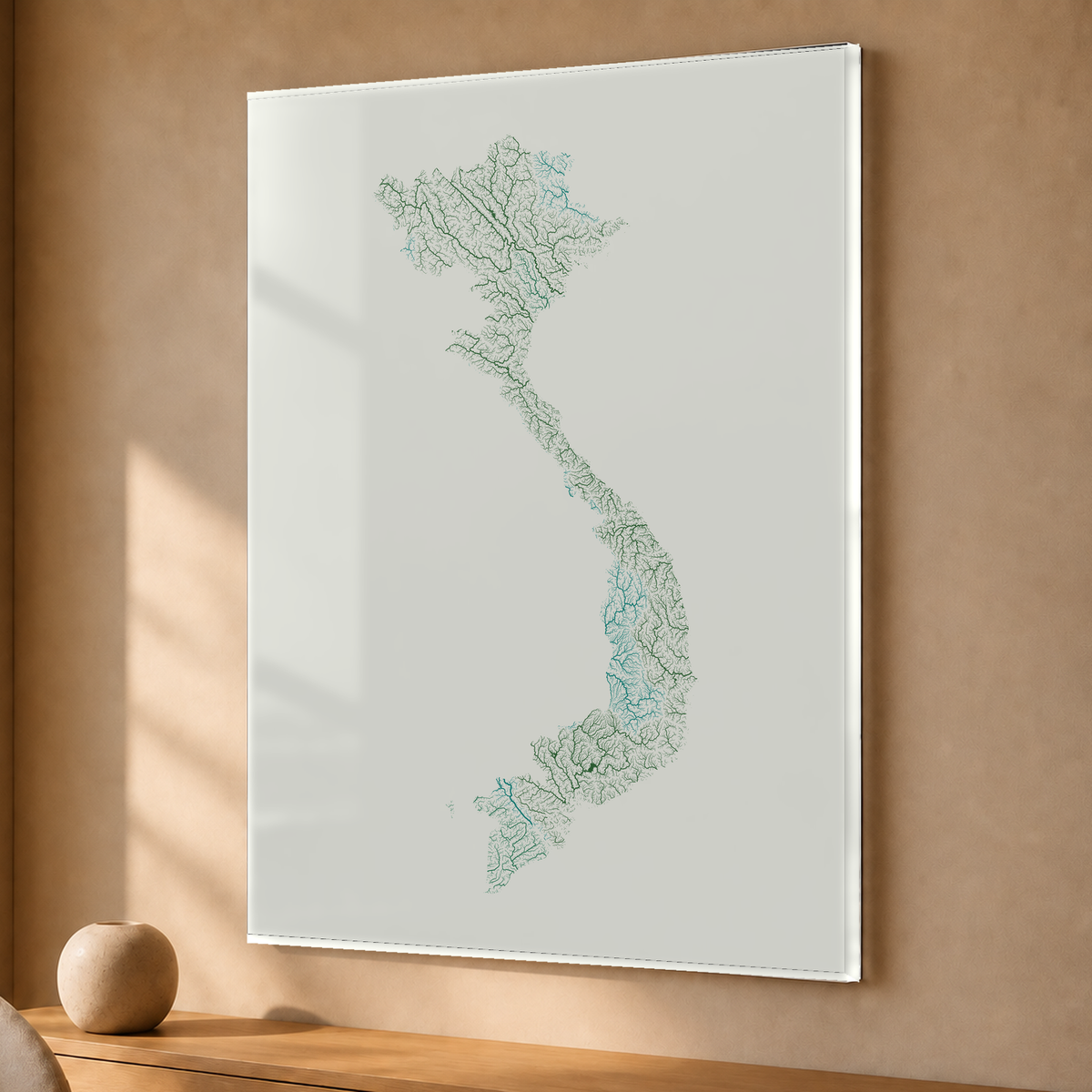 Quadro dos rios do Vietname — Verde jade e porcelana, Sem margem — Acrílico — 3x4
