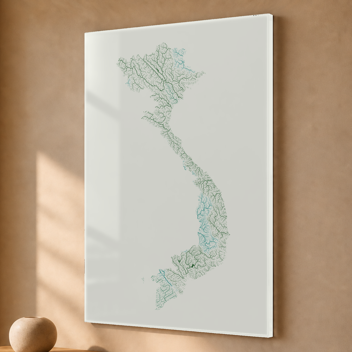 Quadro dos rios do Vietname — Verde jade e porcelana, Sem margem — Acrílico — 2x3