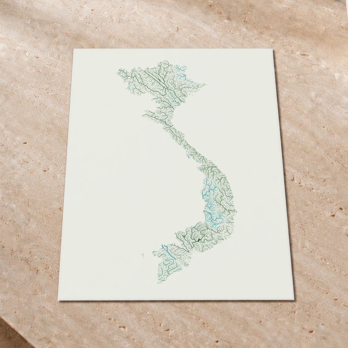 Quadro dos rios do Vietname — Verde jade e porcelana, Sem margem — Fine art print — 3x4