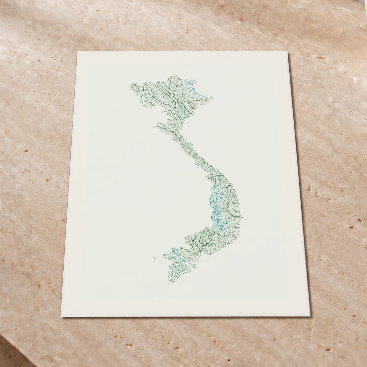 Quadro dos rios do Vietname — Verde jade e porcelana, Margem branca — Fine art print — 3x4