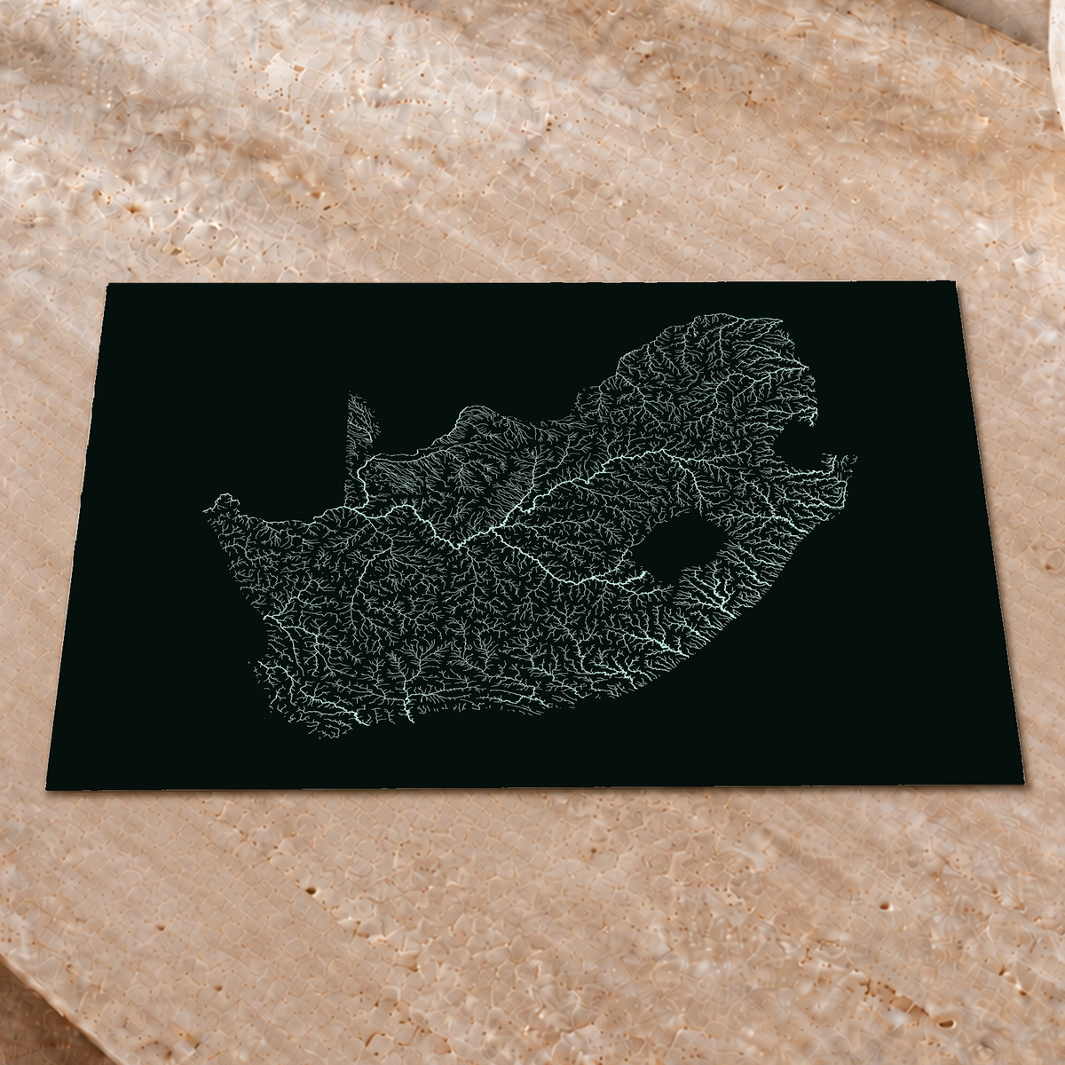 水系図 — 南アフリカ, モノクロ蓄光, 蓄光ポスター, 30 × 40 cm, 上質なインテリア空間に展示
