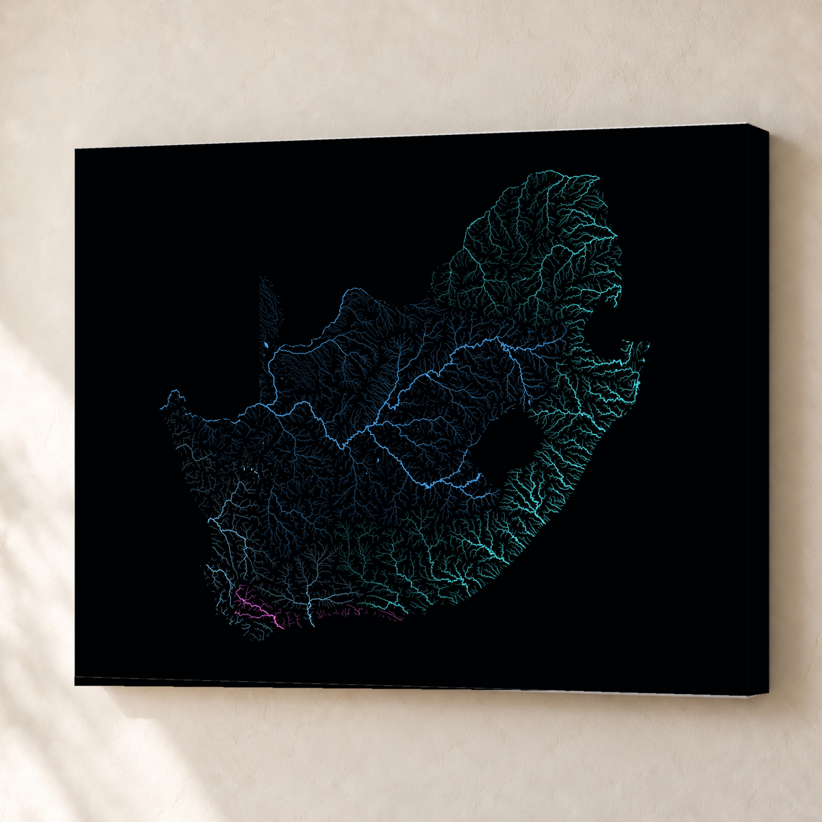 Beautiful Rivers — África do Sul — Neon hidrográfico, Canvas · 45 × 60 cm, Sem margem