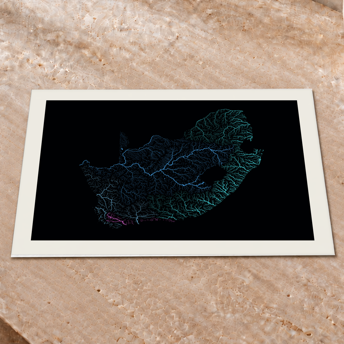 Beautiful Rivers — África do Sul — Neon hidrográfico, Impressão fine art · 45 × 60 cm, Margem branca