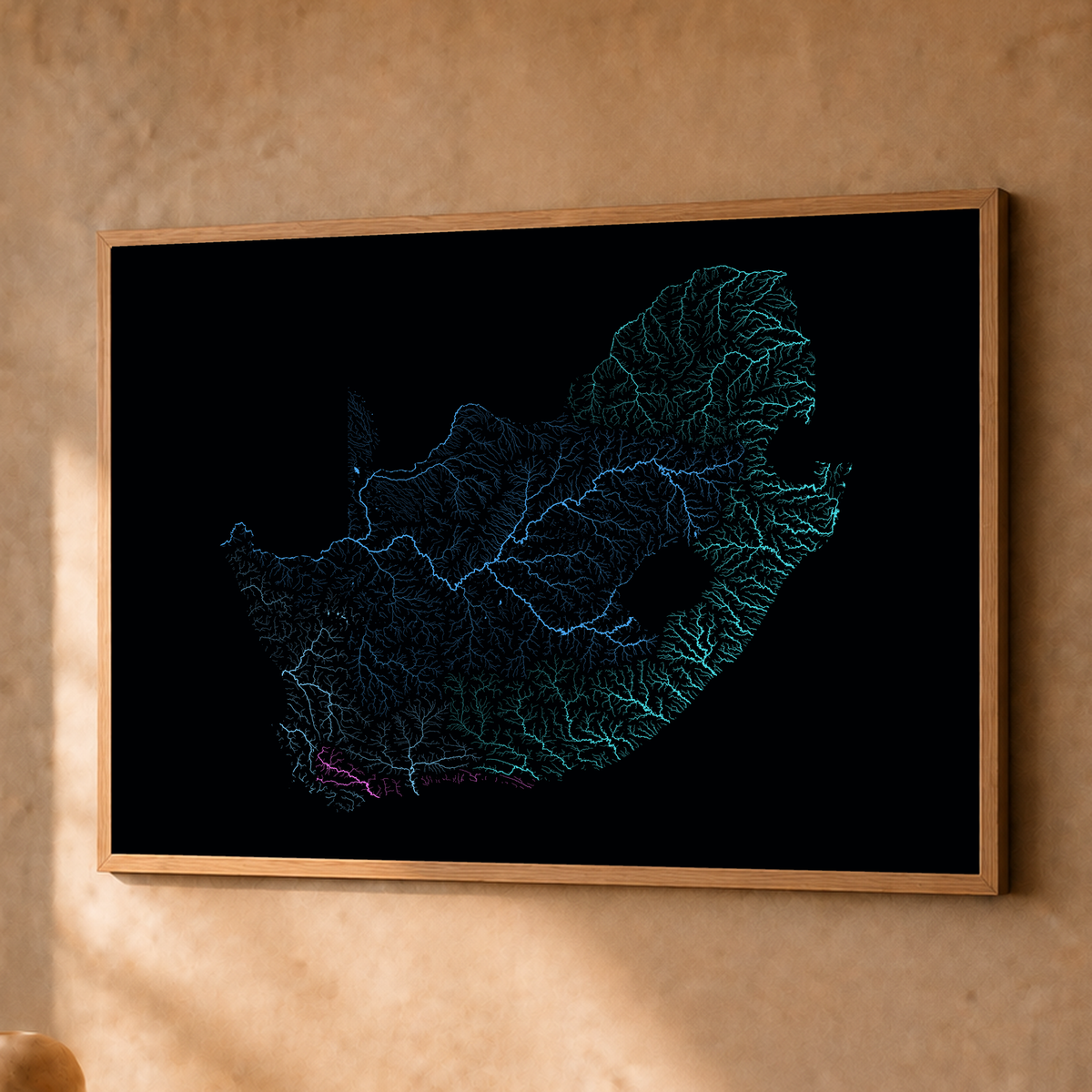Beautiful Rivers — África do Sul — Neon hidrográfico, Fine art emoldurado · 45 × 60 cm, Natural · Sem margem