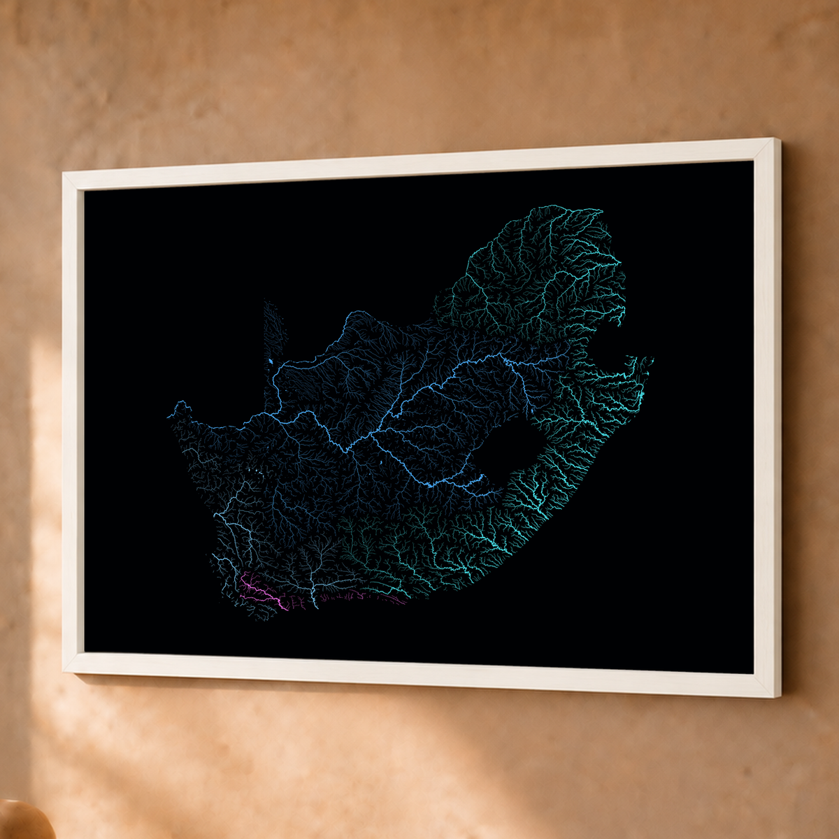 Beautiful Rivers — África do Sul — Neon hidrográfico, Fine art emoldurado · 45 × 60 cm, Branco · Sem margem