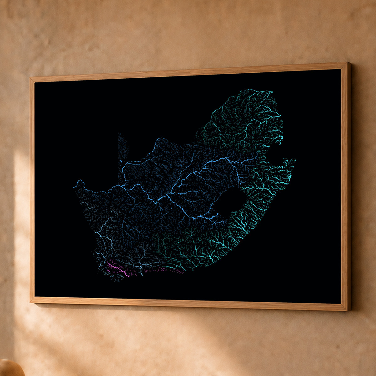 Beautiful Rivers — África do Sul — Neon hidrográfico, Fine art emoldurado · 60 × 80 cm, Natural · Sem margem