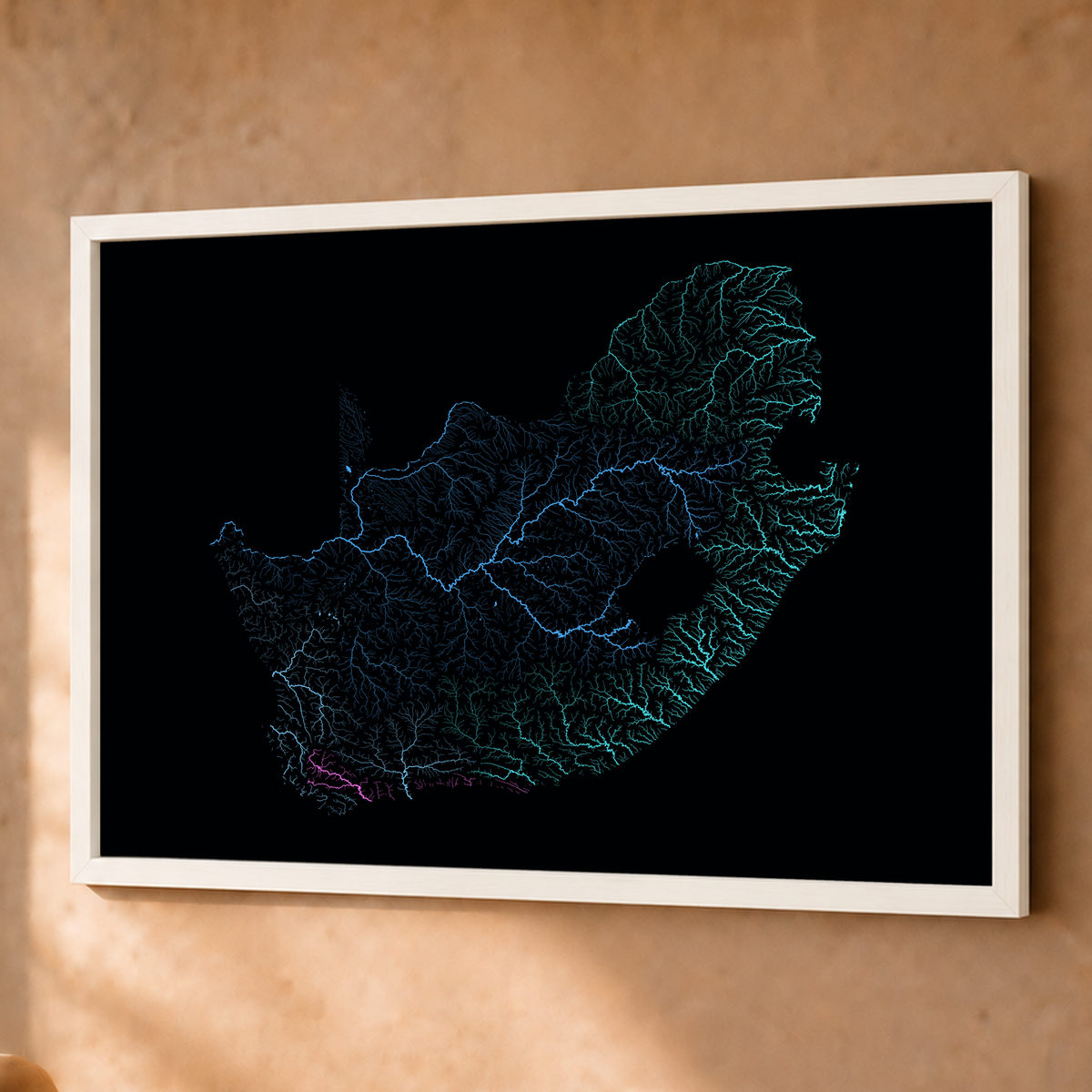 Beautiful Rivers — África do Sul — Neon hidrográfico, Fine art emoldurado · 60 × 80 cm, Branco · Sem margem