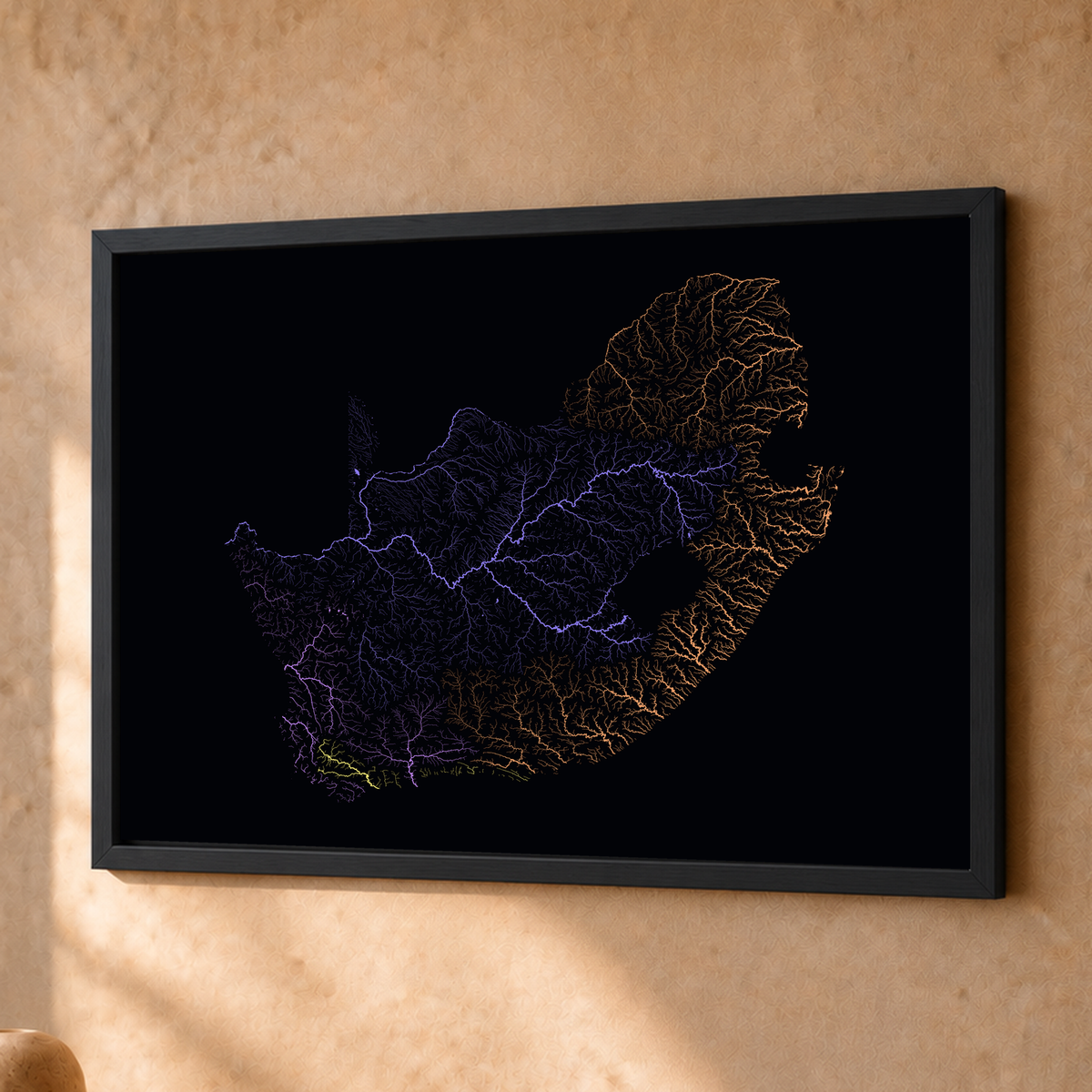 Beautiful Rivers — África do Sul — Neon por território, Fine art emoldurado · 30 × 40 cm, Preto · Sem margem