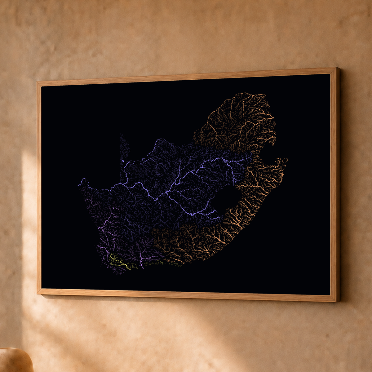 Beautiful Rivers — África do Sul — Neon por território, Fine art emoldurado · 30 × 40 cm, Natural · Sem margem