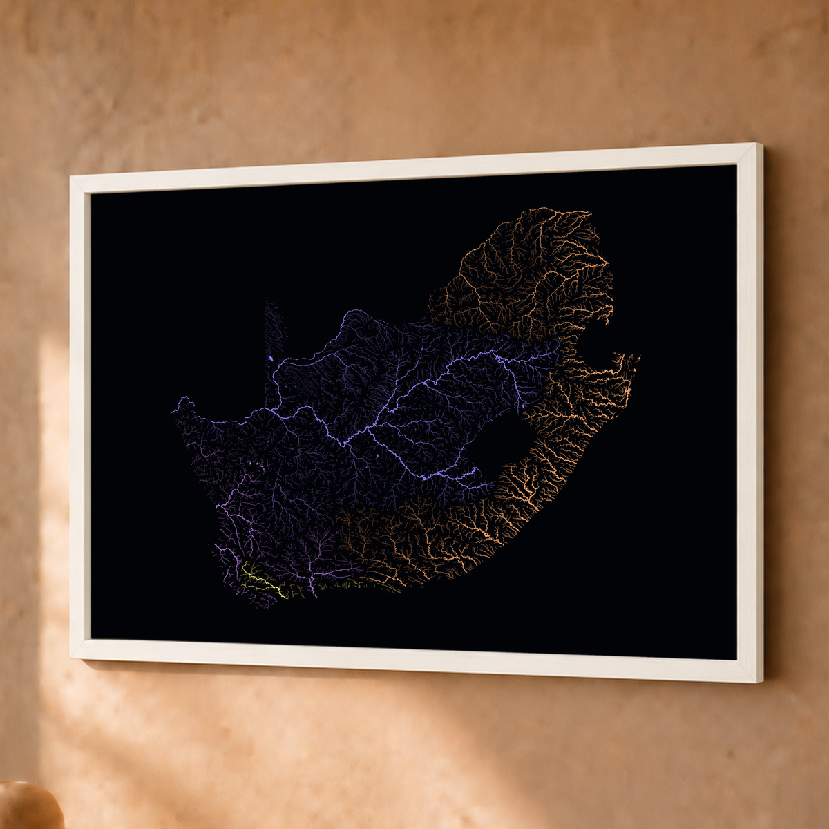 Beautiful Rivers — África do Sul — Neon por território, Fine art emoldurado · 30 × 40 cm, Branco · Sem margem