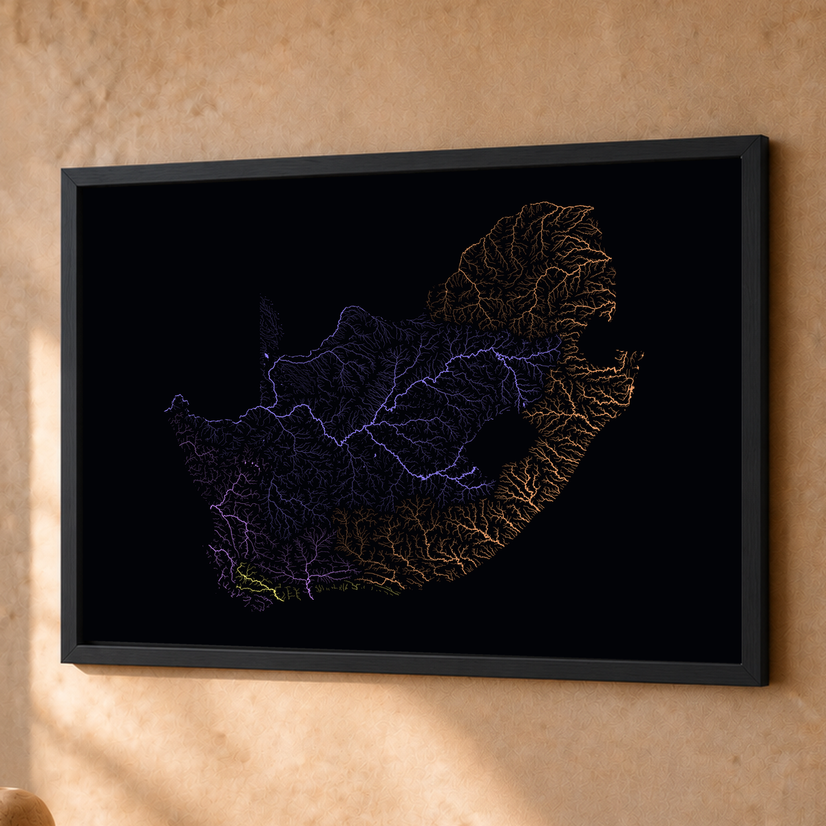 Beautiful Rivers — África do Sul — Neon por território, Fine art emoldurado · 45 × 60 cm, Preto · Sem margem