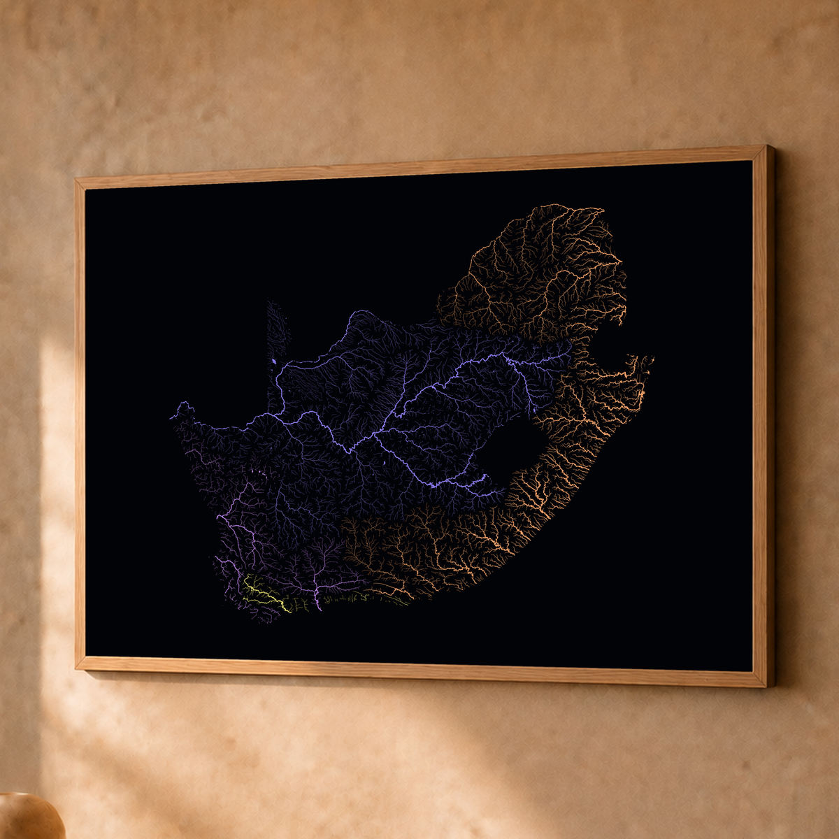 Beautiful Rivers — África do Sul — Neon por território, Fine art emoldurado · 45 × 60 cm, Natural · Sem margem