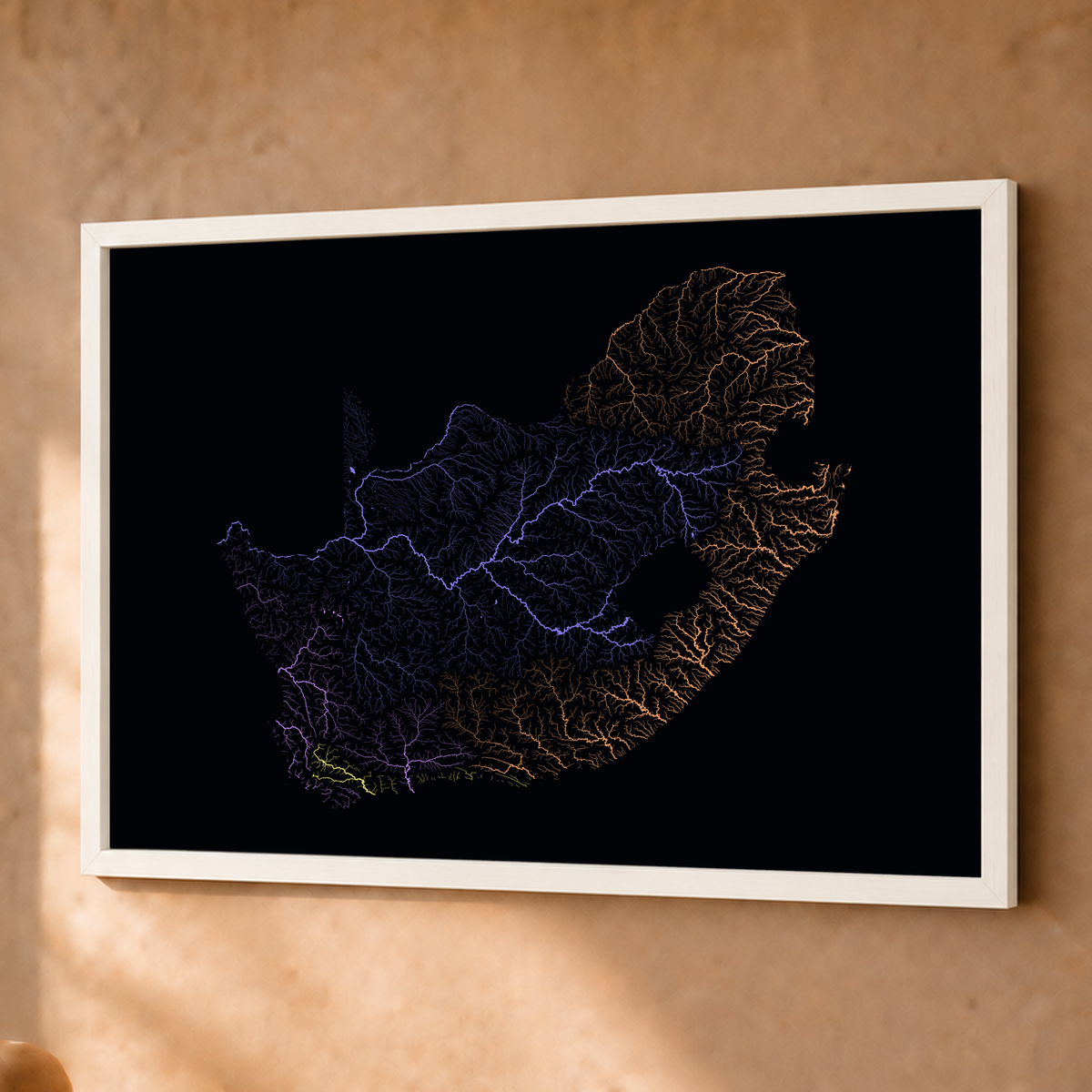 Beautiful Rivers — África do Sul — Neon por território, Fine art emoldurado · 45 × 60 cm, Branco · Sem margem