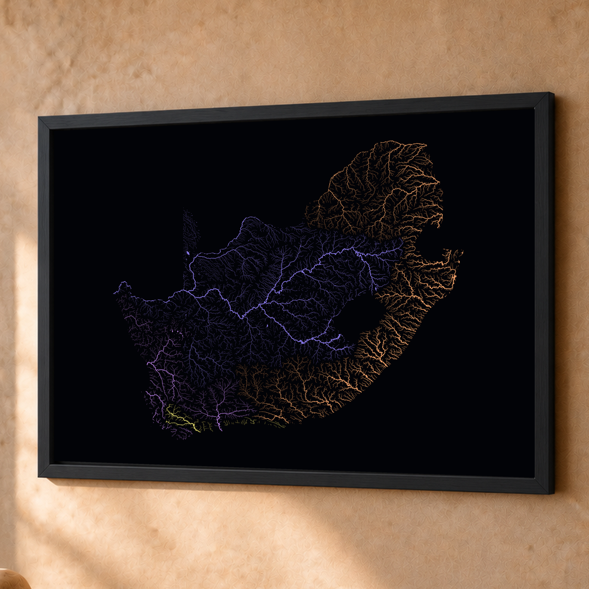 Beautiful Rivers — África do Sul — Neon por território, Fine art emoldurado · 60 × 80 cm, Preto · Sem margem