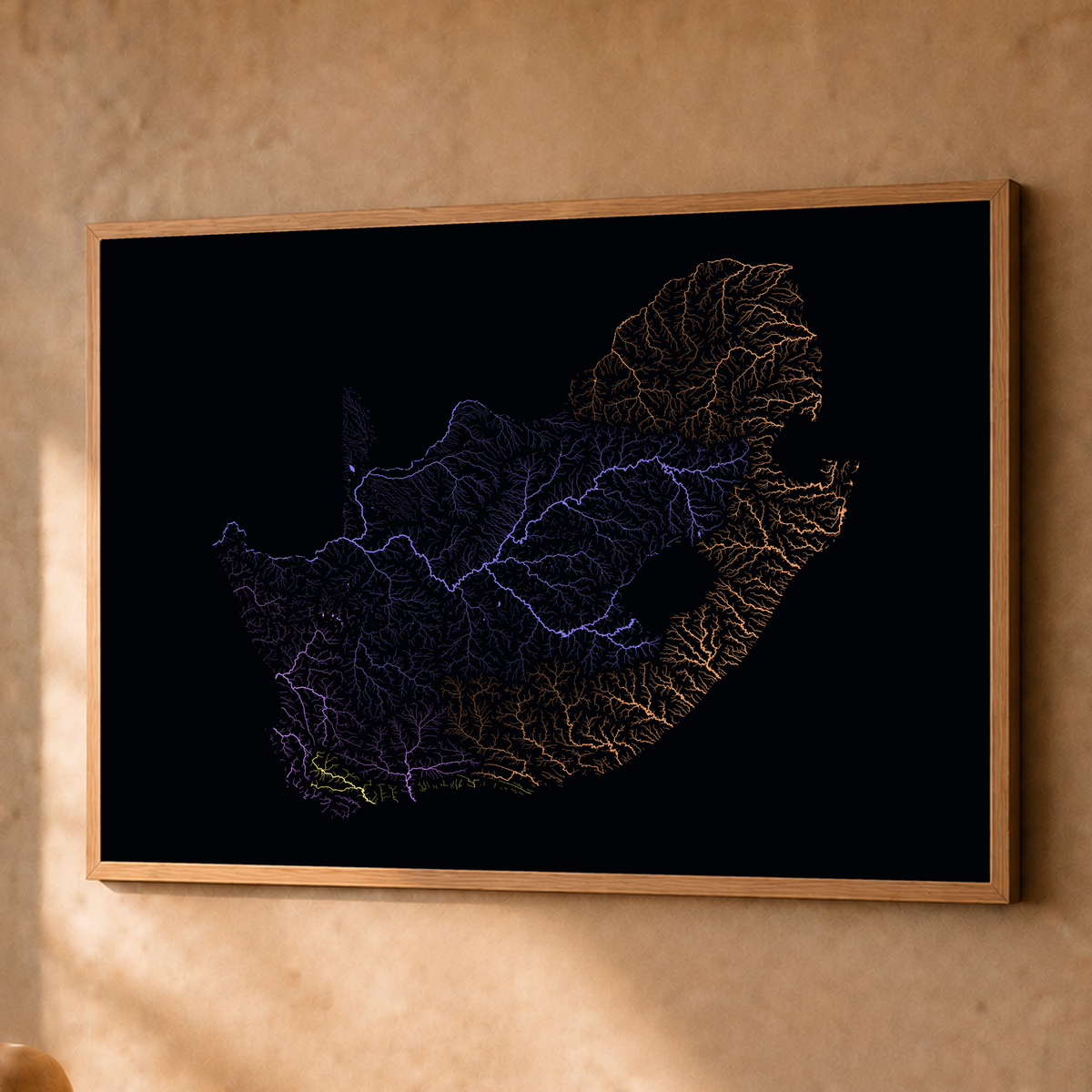 Beautiful Rivers — África do Sul — Neon por território, Fine art emoldurado · 60 × 80 cm, Natural · Sem margem