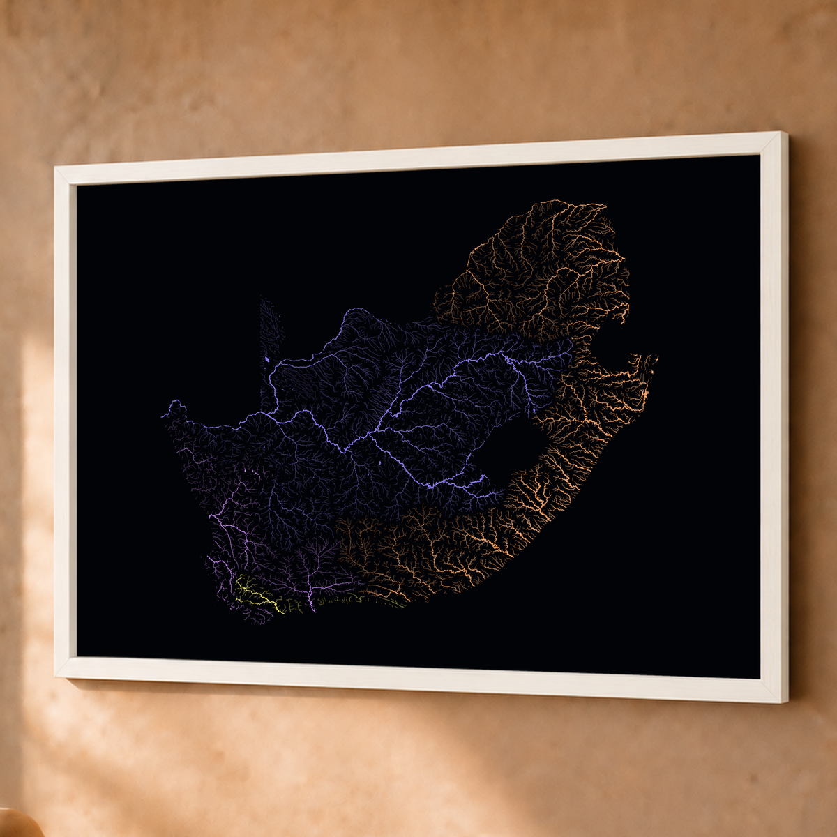Beautiful Rivers — África do Sul — Neon por território, Fine art emoldurado · 60 × 80 cm, Branco · Sem margem
