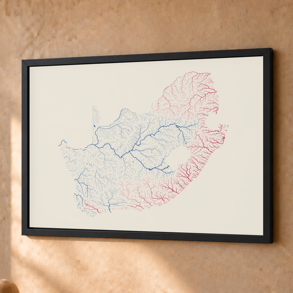 Beautiful Rivers — África do Sul — Risografia, Fine art emoldurado · 45 × 60 cm, Preto · Sem margem