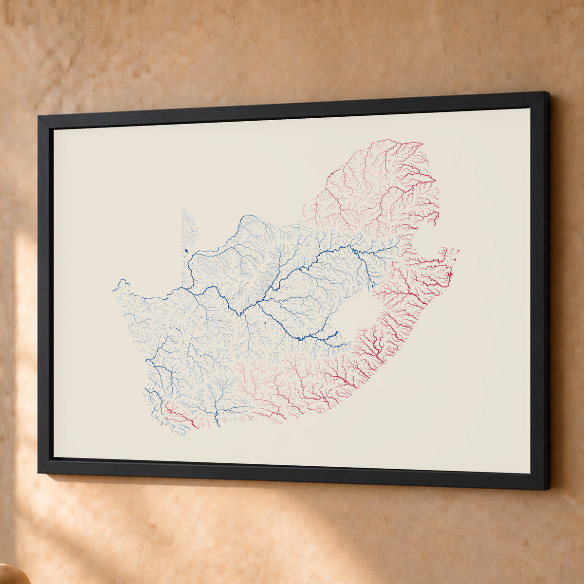 Beautiful Rivers — África do Sul — Risografia, Fine art emoldurado · 60 × 80 cm, Preto · Sem margem