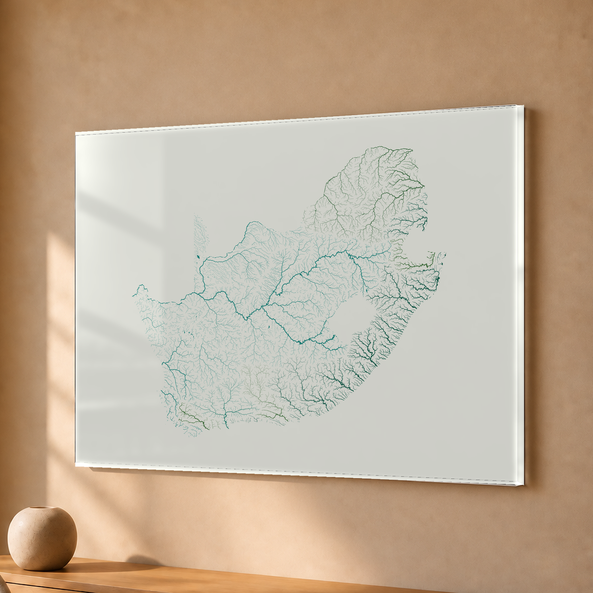 Beautiful Rivers — África do Sul — Verde jade e porcelana, Acrílico · 30 × 40 cm, Sem margem