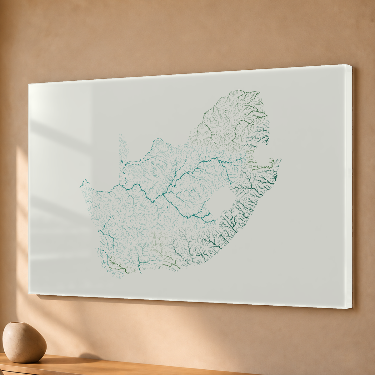 Beautiful Rivers — África do Sul — Verde jade e porcelana, Acrílico · 40 × 60 cm, Sem margem