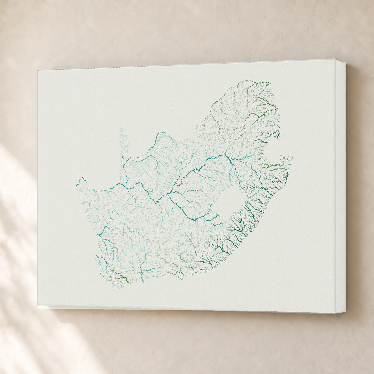 Beautiful Rivers — África do Sul — Verde jade e porcelana, Canvas · 30 × 40 cm, Sem margem