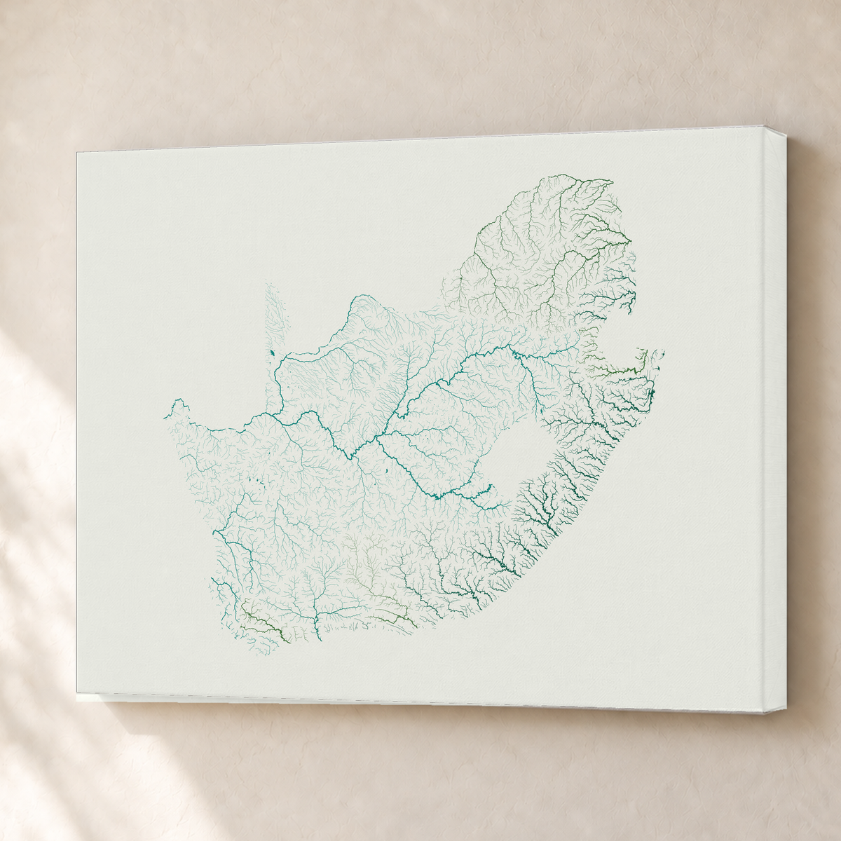 Beautiful Rivers — África do Sul — Verde jade e porcelana, Canvas · 45 × 60 cm, Sem margem