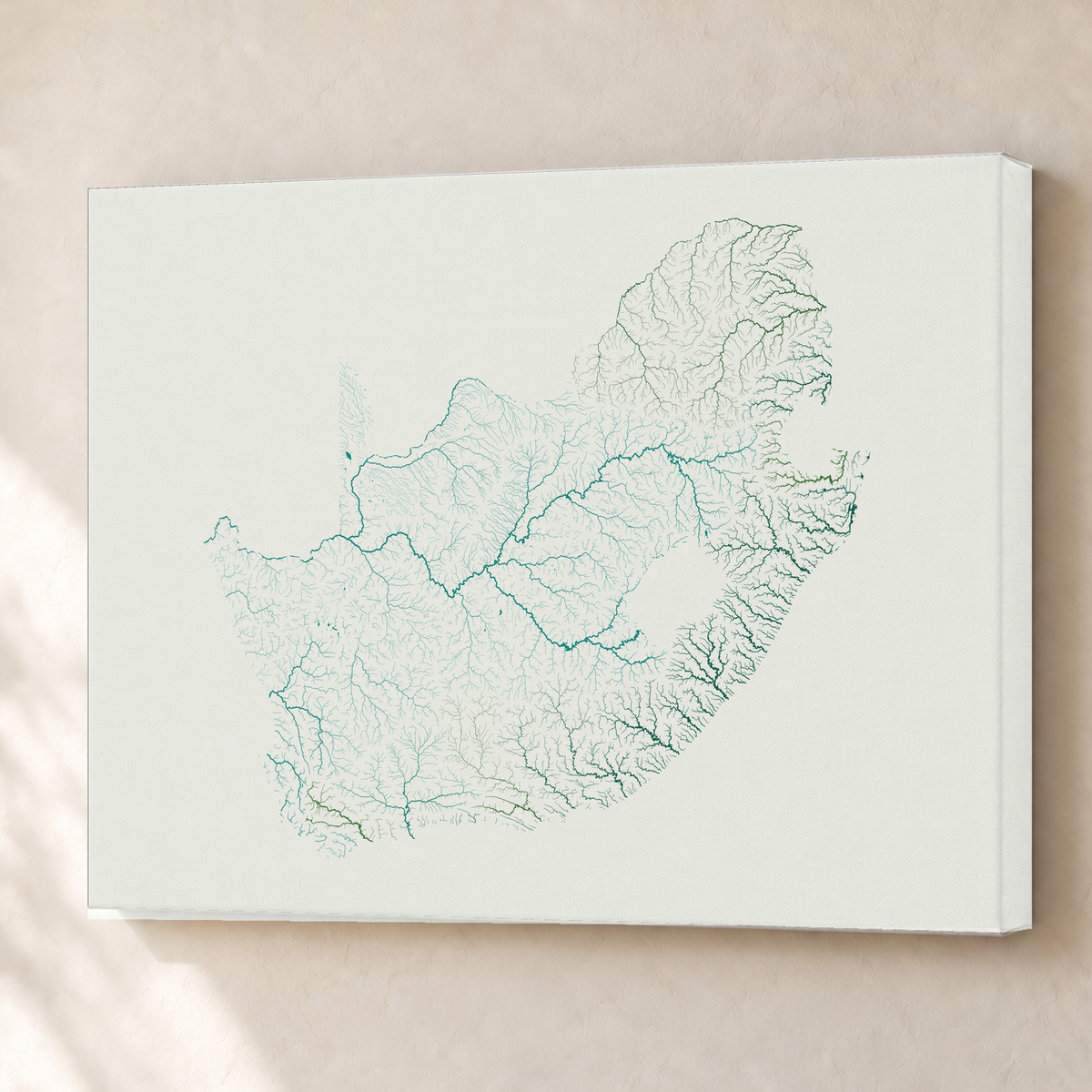 Beautiful Rivers — África do Sul — Verde jade e porcelana, Canvas · 60 × 80 cm, Sem margem