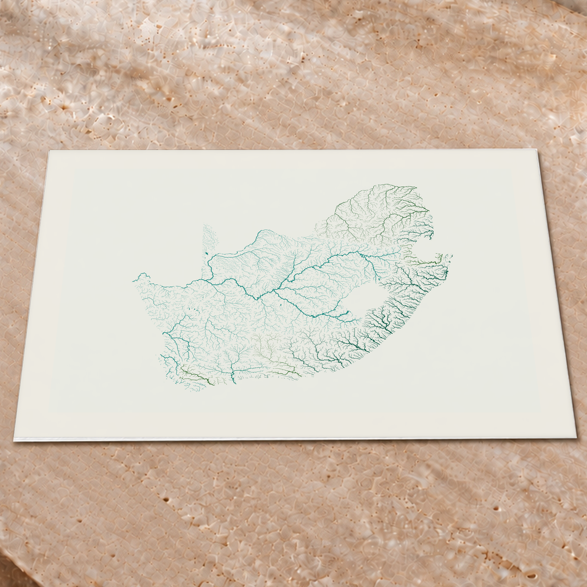 Beautiful Rivers — África do Sul — Verde jade e porcelana, Impressão fine art · 60 × 80 cm, Margem branca