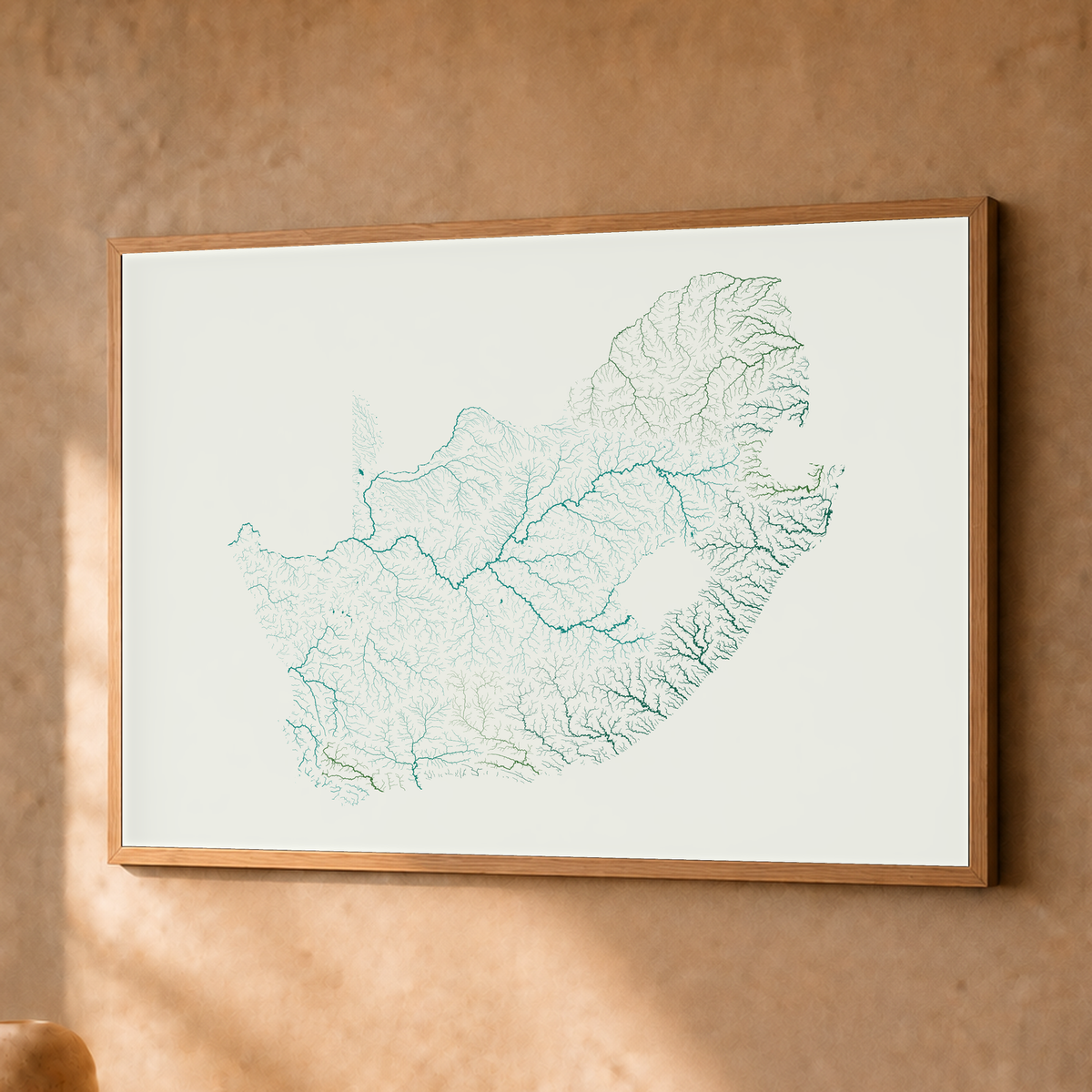 Beautiful Rivers — África do Sul — Verde jade e porcelana, Fine art emoldurado · 30 × 40 cm, Natural · Sem margem