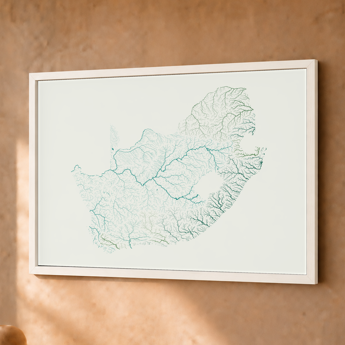 Beautiful Rivers — África do Sul — Verde jade e porcelana, Fine art emoldurado · 30 × 40 cm, Branco · Sem margem