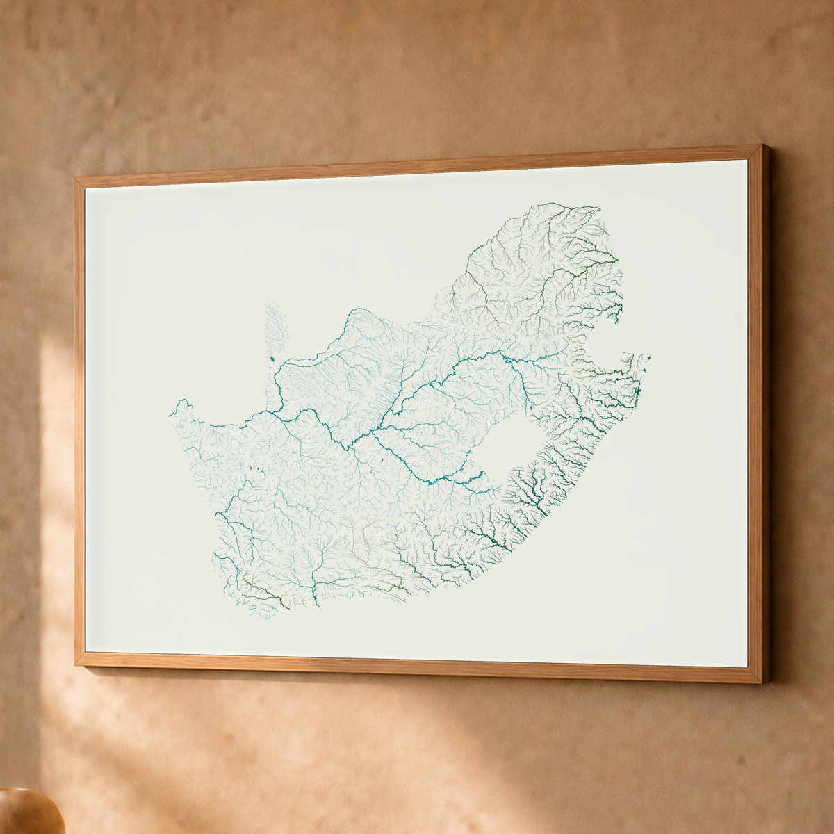 Beautiful Rivers — África do Sul — Verde jade e porcelana, Fine art emoldurado · 45 × 60 cm, Natural · Sem margem
