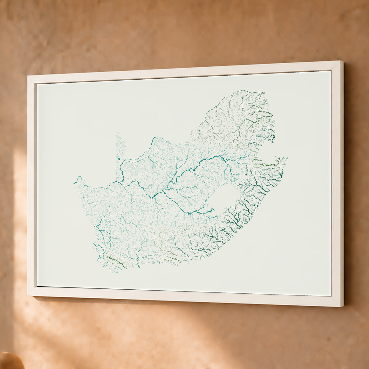 Beautiful Rivers — África do Sul — Verde jade e porcelana, Fine art emoldurado · 45 × 60 cm, Branco · Sem margem