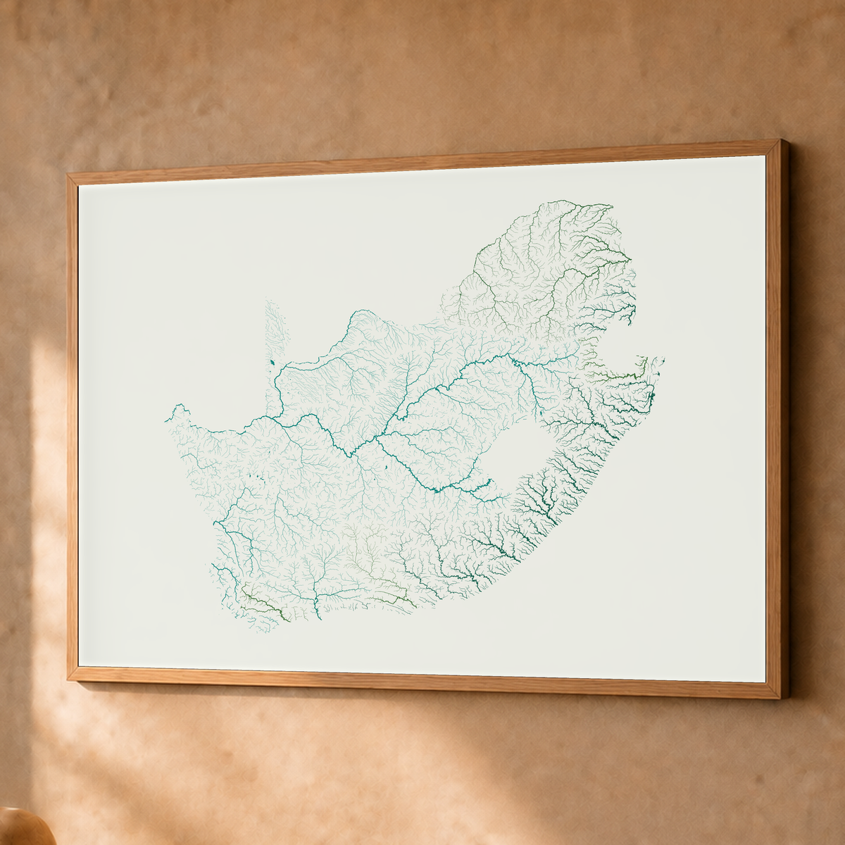 Beautiful Rivers — África do Sul — Verde jade e porcelana, Fine art emoldurado · 60 × 80 cm, Natural · Sem margem