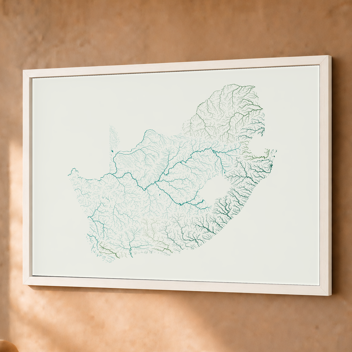 Beautiful Rivers — África do Sul — Verde jade e porcelana, Fine art emoldurado · 60 × 80 cm, Branco · Sem margem